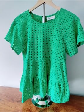 Ces Femme Green Eyelet Peplum Top